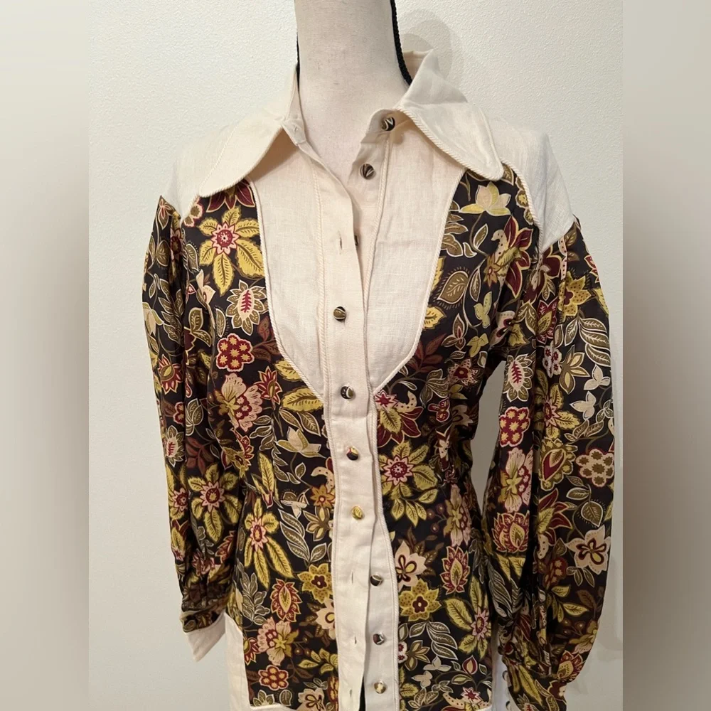 Alemais Floral Puff Sleeve Dress - Cream and Multicolor - Picture 4 of 9